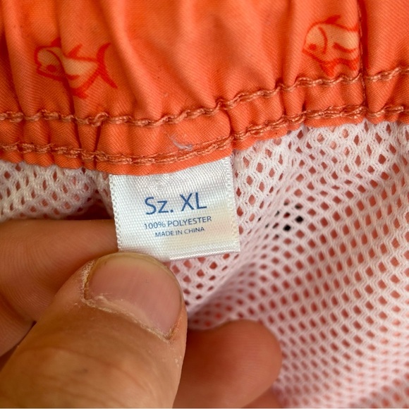 Southern Tide Fish Allover Orange Lined Swim Trunks Shorts Mens XL 7.5” Inseam - Picture 8 of 9